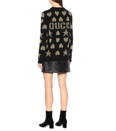 GUCCI Heart Star Casual Style Street Style U Neck Long Sleeves 
