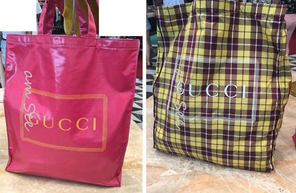GUCCI Tartan Casual Style Unisex A4 Elegant Style Logo Totes 575140 