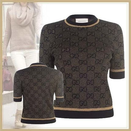 GUCCI Casual Style Short Sleeves Office Style Elegant Style Logo 