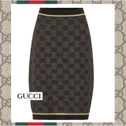 GUCCI 2019 20AW Pencil Skirts Wool Medium Elegant Style Logo Midi Skirts 