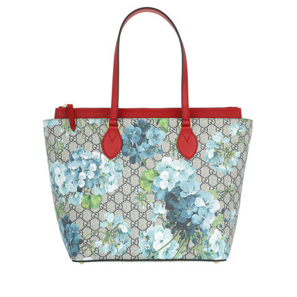 GUCCI Flower Patterns Monogram Leather Office Style Handbags 