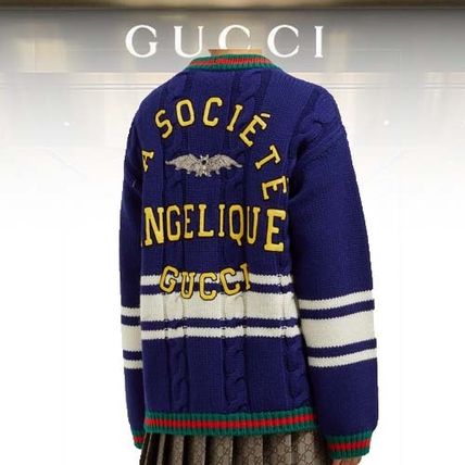 GUCCI Casual Style Wool Long Sleeves Medium Logo Cardigans 