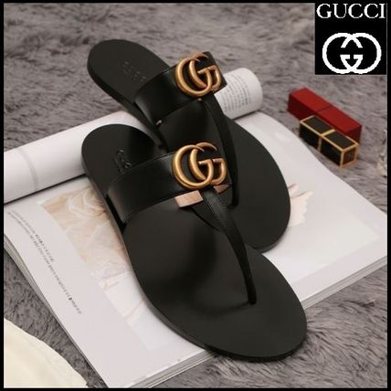 GUCCI 2020 SS Open Toe Leather Party Style Shower Shoes Flip Flops