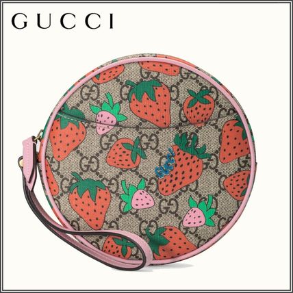 GUCCI GG Supreme Gg Wrist Wallet With Gucci Strawberry Print 576213 GZRAT 8483 
