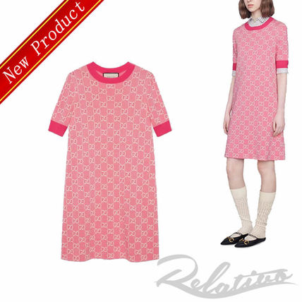 GUCCI 2020 21AW Crew Neck Monogram Casual Style Wool Short Sleeves Dresses