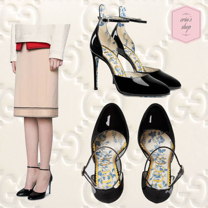 GUCCI 2018 19AW Flower Patterns Round Toe Blended Fabrics Plain Leather 