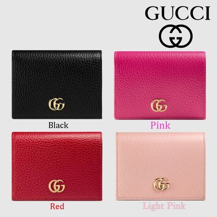 GUCCI GG Marmont 2018 19AW Plain Leather Folding Wallet Card Holders