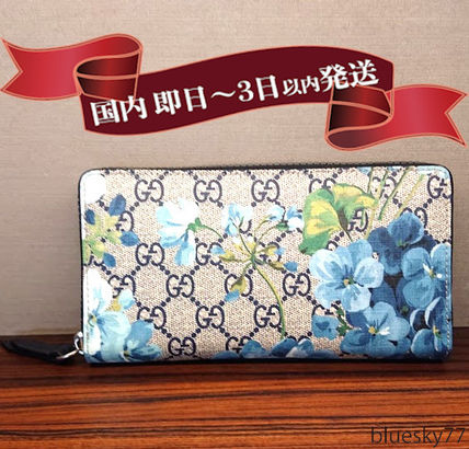 GUCCI Flower Patterns Unisex Canvas Long Wallet Logo Long Wallets 546355 