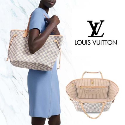 Louis Vuitton DAMIER AZUR Leather Office Style Elegant Style Logo Totes 