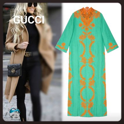 GUCCI Linen Long Kaftan Dress With Lace 599381 XDA0N 3156 