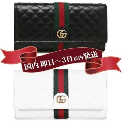 GUCCI Stripes Flower Patterns Calfskin Plain Long Wallets 536451 