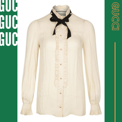 GUCCI Silk Long Sleeves Front Button ShirtsBlouses 