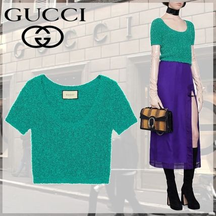 GUCCI Wool Blended Fabrics Medium Short Sleeves Elegant Style Logo 
