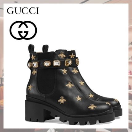 GUCCI 2019 20AW Embroidered Leather Ankle Boot With Belt 557735 AYO10 1000 