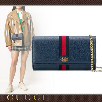 GUCCI Ophidia 2020 SS Stripes Chain Plain Leather Chain Wallet Logo Long Wallets 546592DJ2DG 