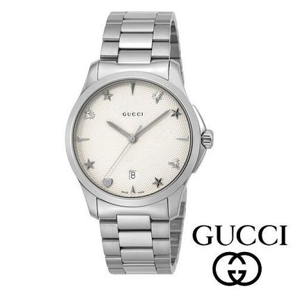GUCCI Unisex Round Quartz Watches Stainless Analog Watches 