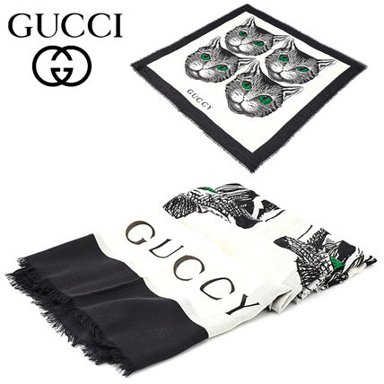 GUCCI Silk Other Animal Patterns Logo Lightweight ScarvesShawls 