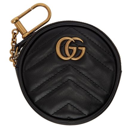 GUCCI GG Marmont Plain Leather Long Wallet Logo Coin Cases 