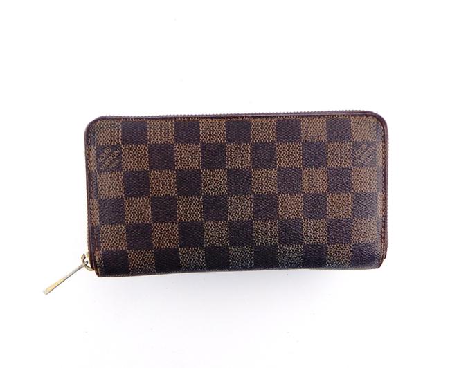 Louis Vuitton Brown Clutch Zippy Damier Ebene Canvas Leather Zip Wallet
