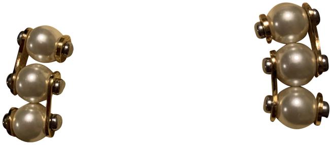 Louis Vuitton Gold 3 Pearl Clip on Earrings