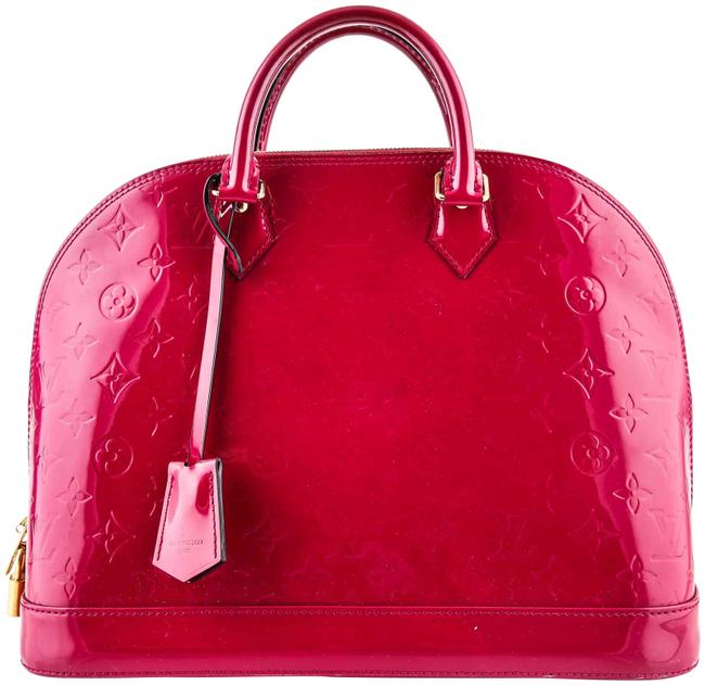 Louis Vuitton Alma Mm Monogram Vernis M50561 Magenta Leather Tote