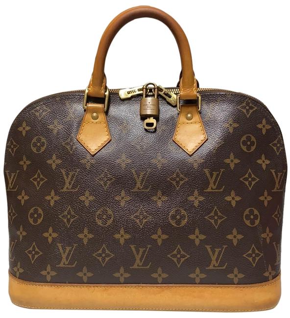 Louis Vuitton Alma Monogram Brown Leather Canvas Satchel
