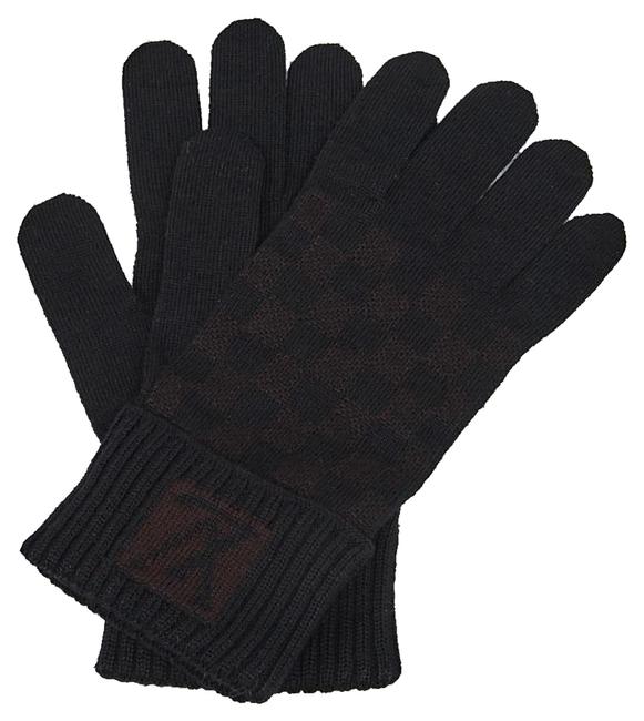 Louis Vuitton Black Damier Wool Gloves Scarf Wrap