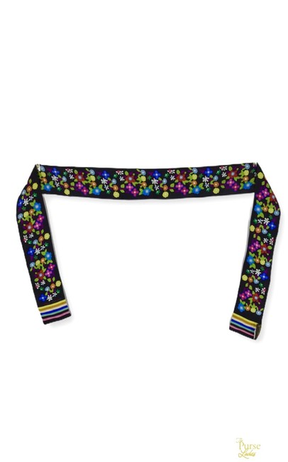Louis Vuitton Black Multi color Floral Silk Bandeau #29281 Scarf Wrap