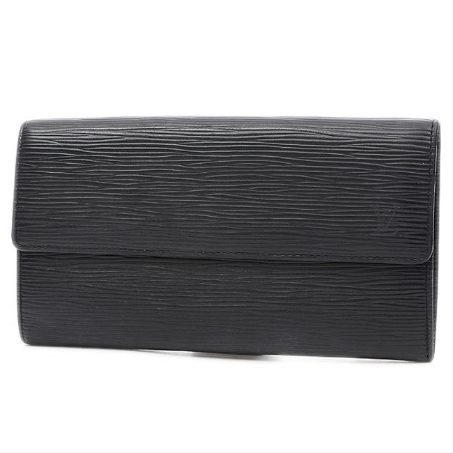 Louis Vuitton Black  Noir Pochette Epi Zipper Porto Monet Credit M63592 Wallet