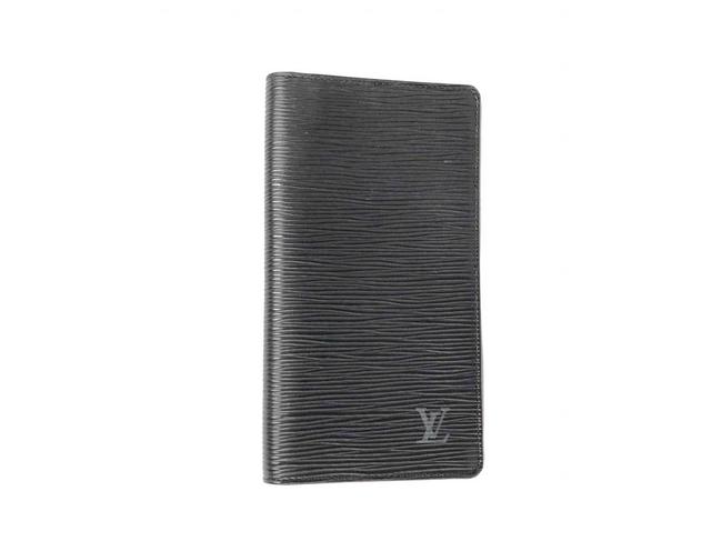 Louis Vuitton Black  Noir Porte Epi Carte Credit 2 fold Leather Wallet