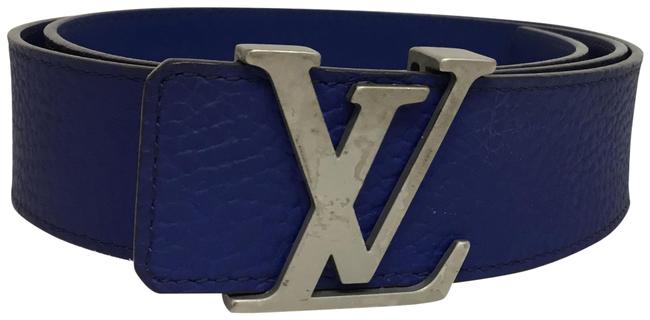 Louis Vuitton Blue With Brushed Silver Initial Buckle Belt