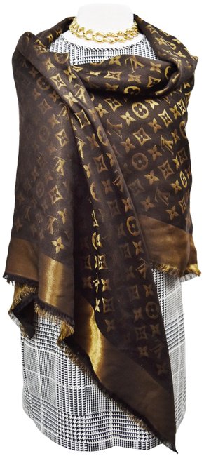 Louis Vuitton Brown Gold Large Monogram Scarf Wrap