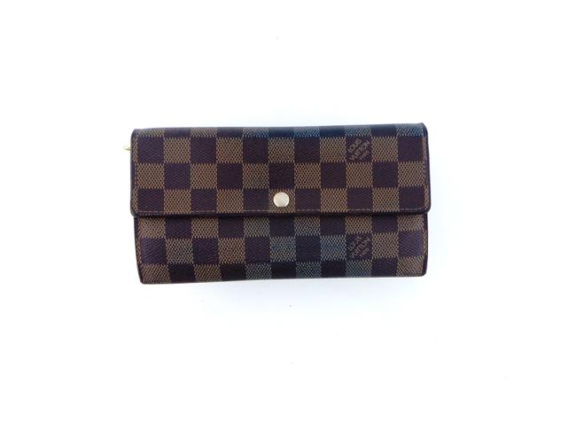 Louis Vuitton Brown Clutch Sarah Damier Ebene Canvas Leather Long Wallet