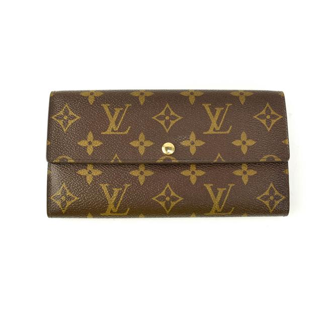 Louis Vuitton Brown "Lv" Logo Leather Long Folding "Sarah" Uo Wallet