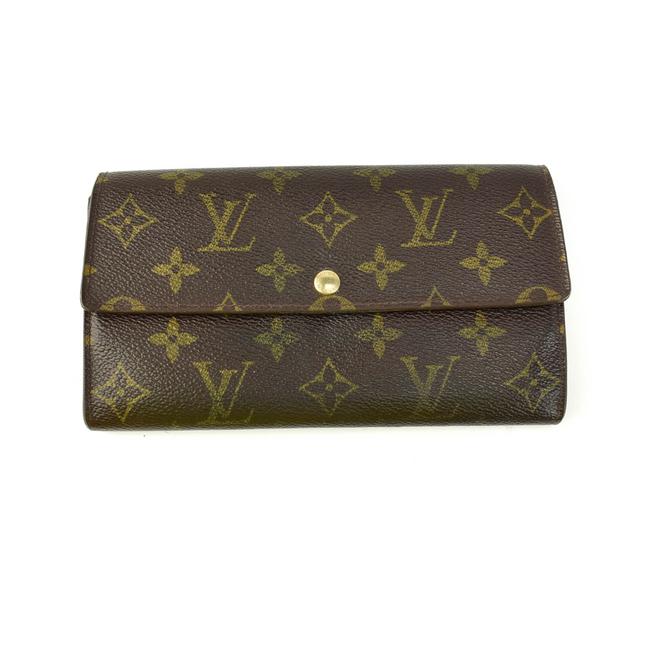 Louis Vuitton Brown "Lv" Logo Leather Long Folding Un Wallet