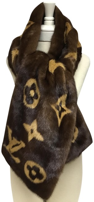 Louis Vuitton Brown Monogram Mink Stole Scarf Wrap