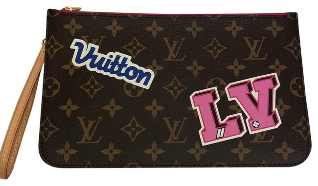 Louis Vuitton Brown Pink Tan Pochette Cosmetic Bag
