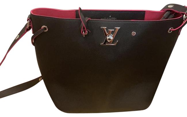 Louis Vuitton Bucket Lock Me Noir Black Hot Pink Leather Tote