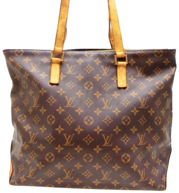 Louis Vuitton Cabas Mezzo Zip 234364 Brown Monogram Canvas and Calfskin Tote