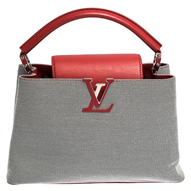 Louis Vuitton Capucines Grey Red Pm Canvas Leather Satchel