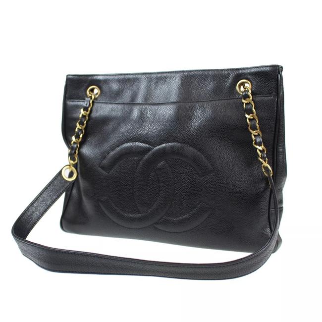 Louis Vuitton Chain Cc Logo Large Noir Black Caviar Leather Tote