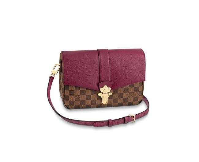 Louis Vuitton Clapton Leather Burgundy Damier Ebene Canvas Cross Body Bag