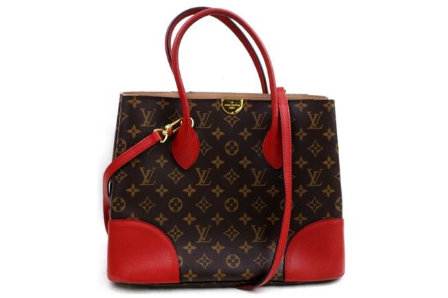 Louis Vuitton Flandrin 872340 Red Monogram 2way Brown Coated Canvas Tote