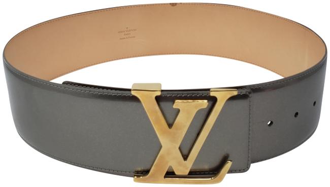 Louis Vuitton Gold Grey Patent Leather Vernis Initiales Lv Buckle Belt