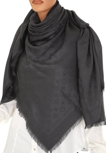 Louis Vuitton Gray New Lv Monogram Wool Silk Blend Shawl Scarf Wrap