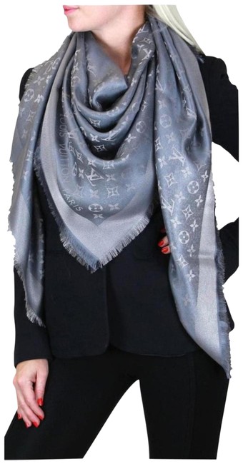 Louis Vuitton Grey Gray Shine Shawl Monogram Scarf Wrap
