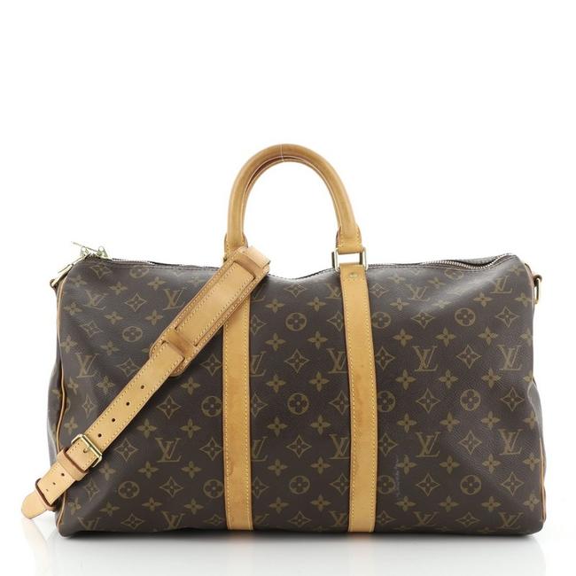 Louis Vuitton Keepall Bandouliere Monogram 45 Brown Coated Canvas Tote