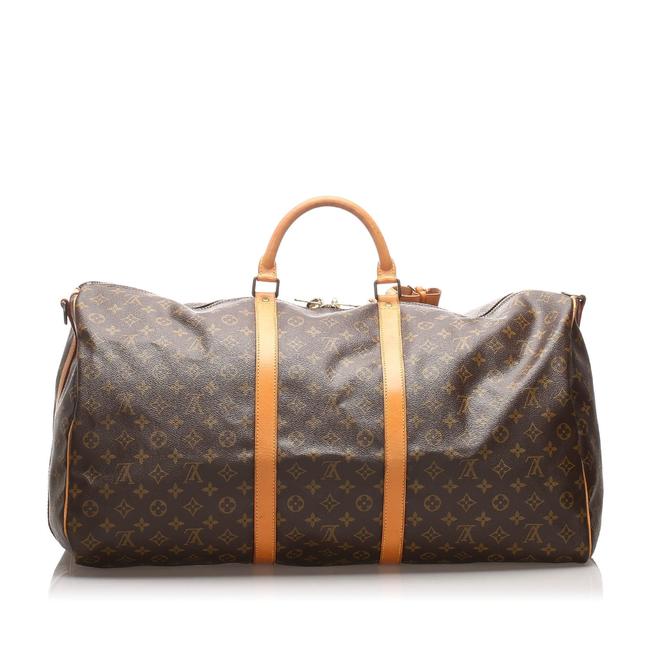 Louis Vuitton Keepall Monogram Bandouliere 60 Brown Leather Weekend Travel Bag
