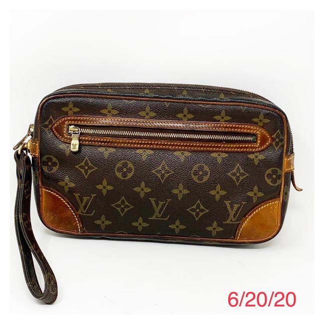 Louis Vuitton Monogram Case Brown Leather Clutch