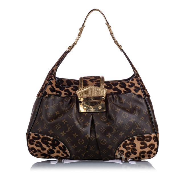 Louis Vuitton Monogram Leopard Polly Brown Canvas Hobo Bag